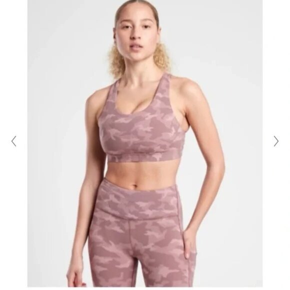 Athleta Ultimate Textured Camo Set Capri Legging Bra Pink XS - Picture 1 of 9